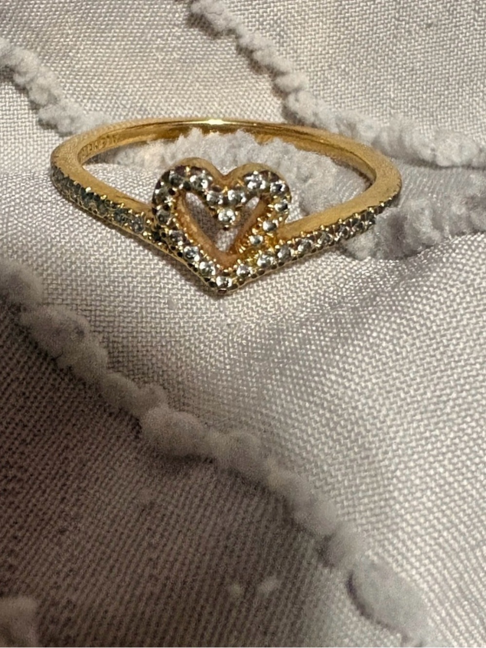 Pandora Gold Heart Ring with Clear Stones - Women Jewelry